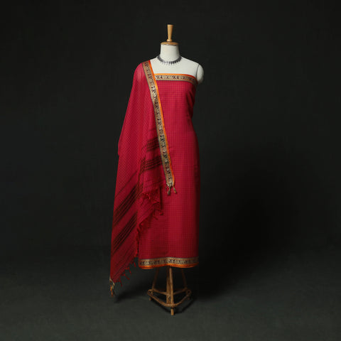 Dharwad Woven Checks Cotton 3pc Unstitched Dress Material Suit Set 48