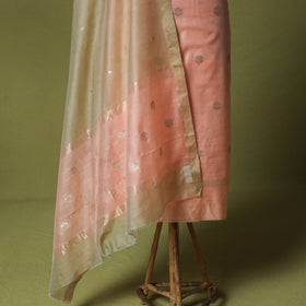 Peach - Handloom Zari Buti Chanderi Silk 2pc Unstitched Dress Material Kurta Set 07