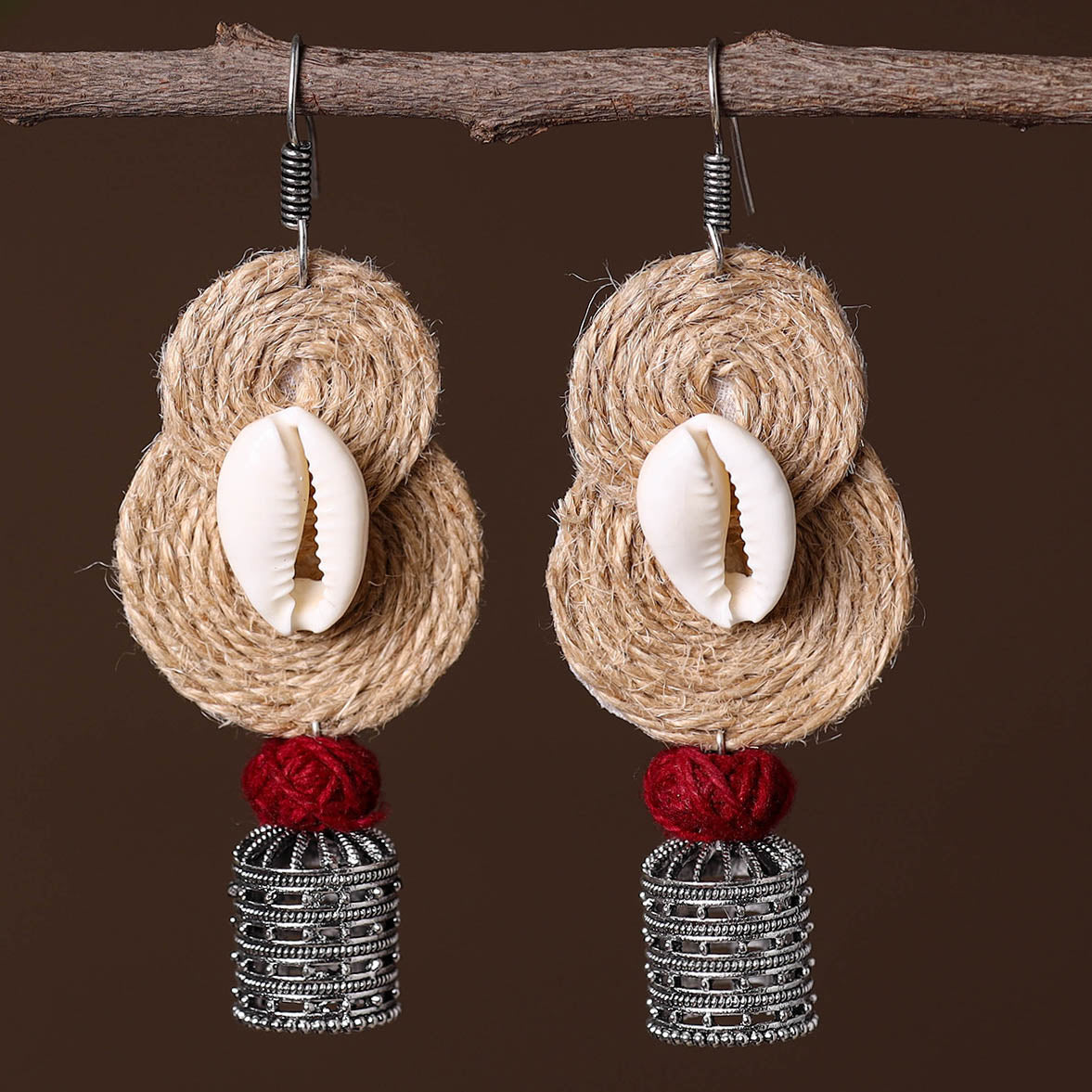 Mahi German Silver Jute Jhumki Earrings