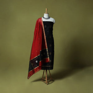 Black - Handloom Zari Buti Chanderi Silk 2pc Unstitched Dress Material Kurta Set 08