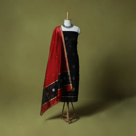 Black - Handloom Zari Buti Chanderi Silk 2pc Unstitched Dress Material Kurta Set 08
