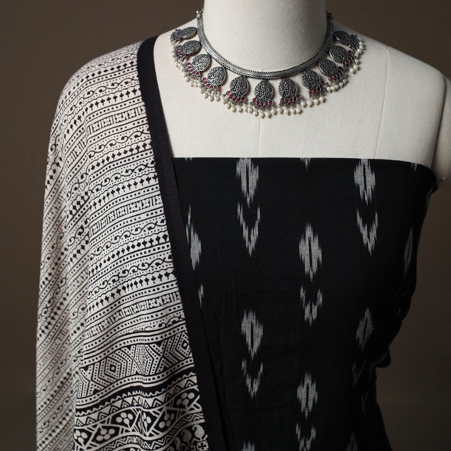 Pochampally Ikat Cotton 2pc Unstitched Dress Material Kurta Set 01