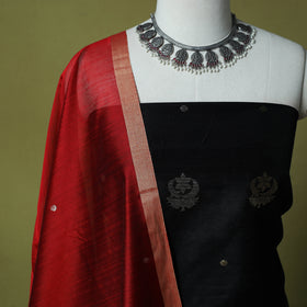 Black - Handloom Zari Buti Chanderi Silk 2pc Unstitched Dress Material Kurta Set 08