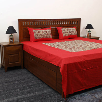 Kantha Stitch with Kalamkari Patch Cotton Bedsheet Set