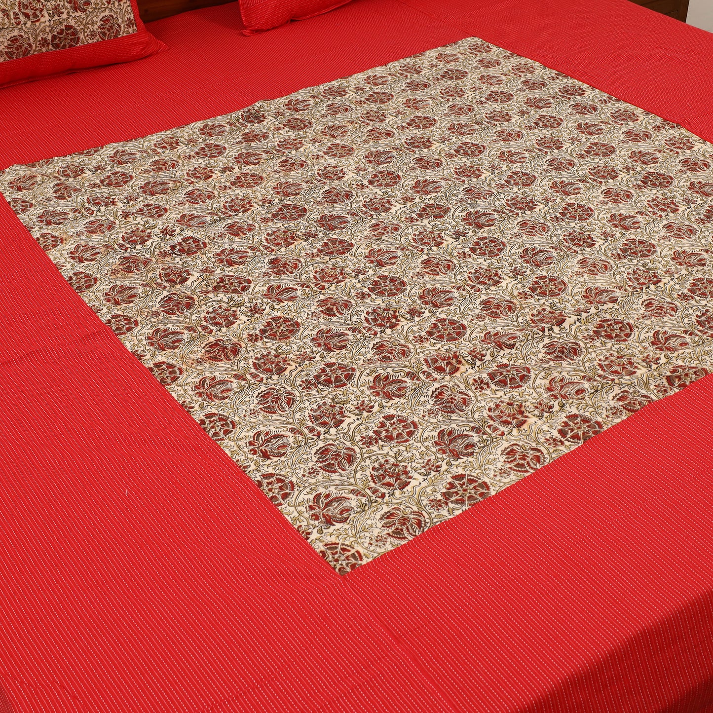 Kantha Stitch with Kalamkari Patch Cotton Bedsheet Set