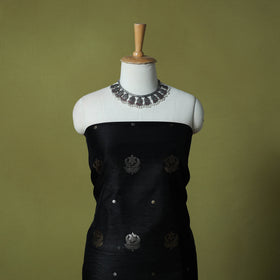 Black - Handloom Zari Buti Chanderi Silk 2pc Unstitched Dress Material Kurta Set 08