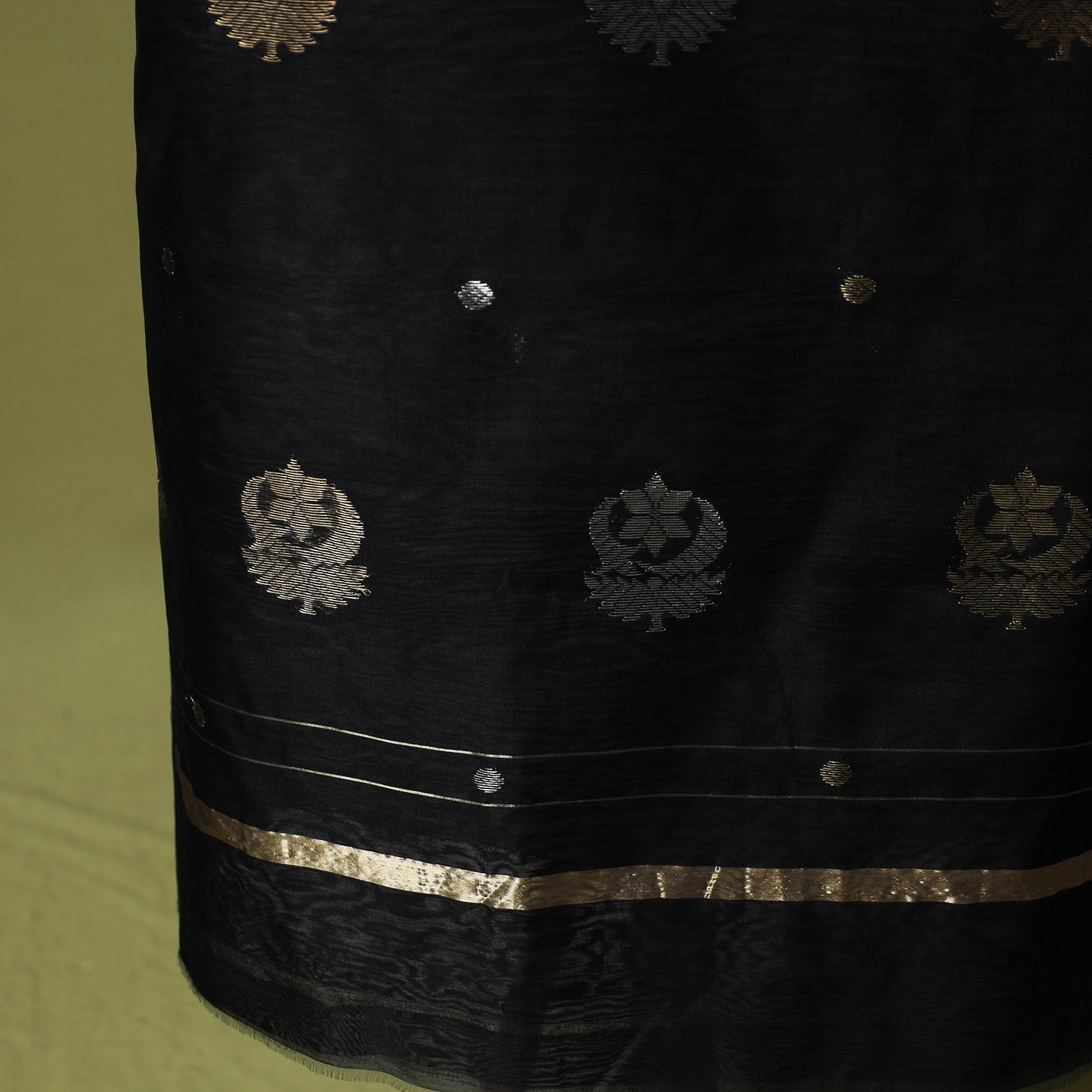 Black - Handloom Zari Buti Chanderi Silk 2pc Unstitched Dress Material Kurta Set 08