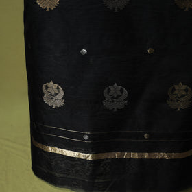 Black - Handloom Zari Buti Chanderi Silk 2pc Unstitched Dress Material Kurta Set 08