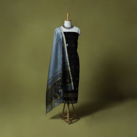 Black - Handloom Zari Buti Chanderi Silk 2pc Unstitched Dress Material Kurta Set 09