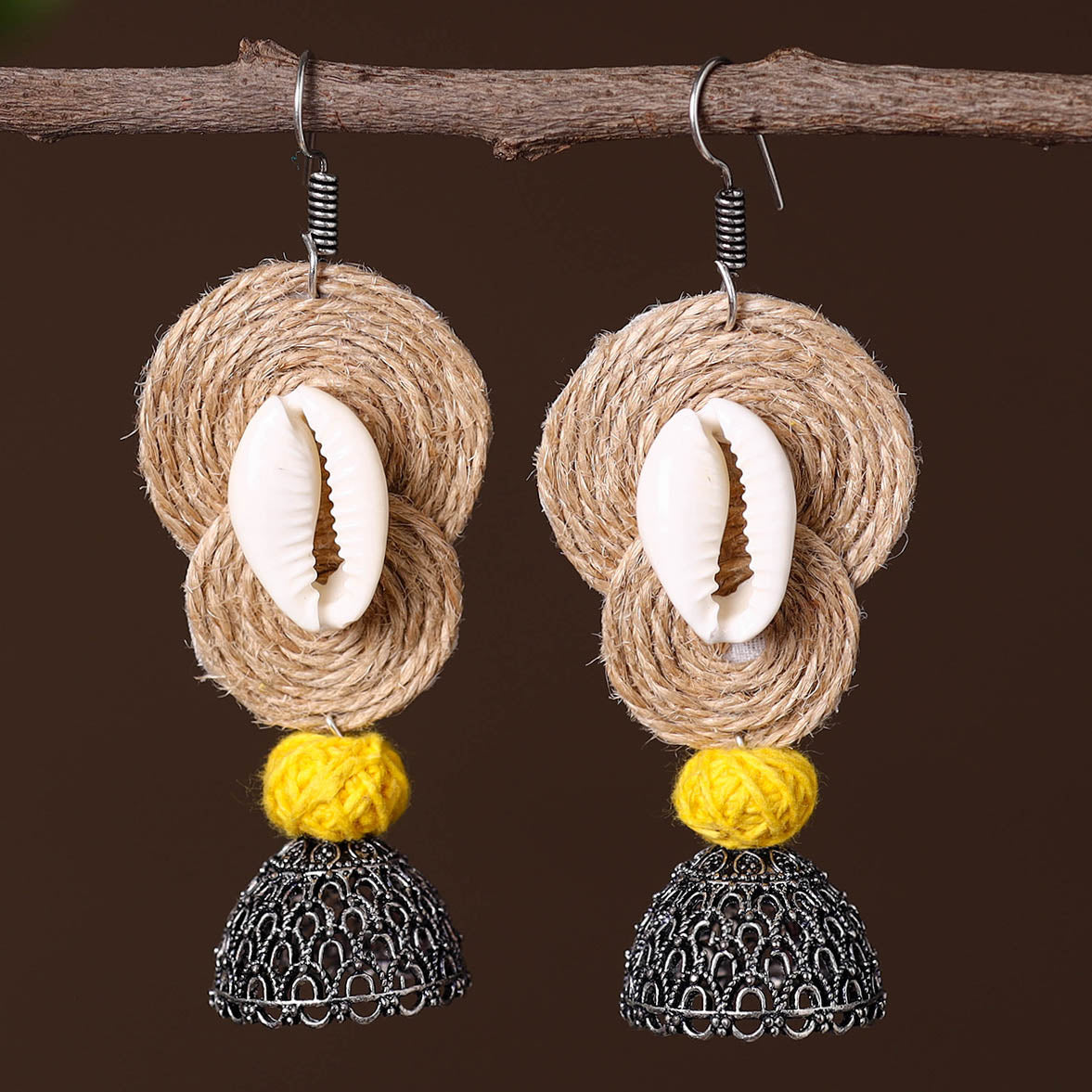 Ruhani German Silver Jute Jhumki Earrings