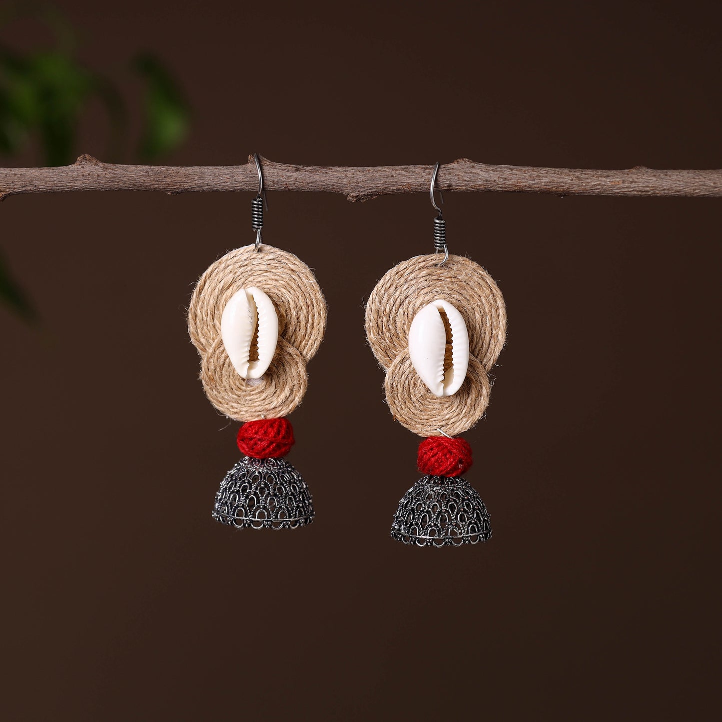 Foziya German Silver Jute Jhumki Earrings