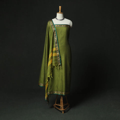 Dharwad Woven Checks Cotton 3pc Unstitched Dress Material Suit Set 47