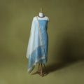 Blue - Handloom Zari Buti Chanderi Silk 2pc Unstitched Dress Material Kurta Set 10