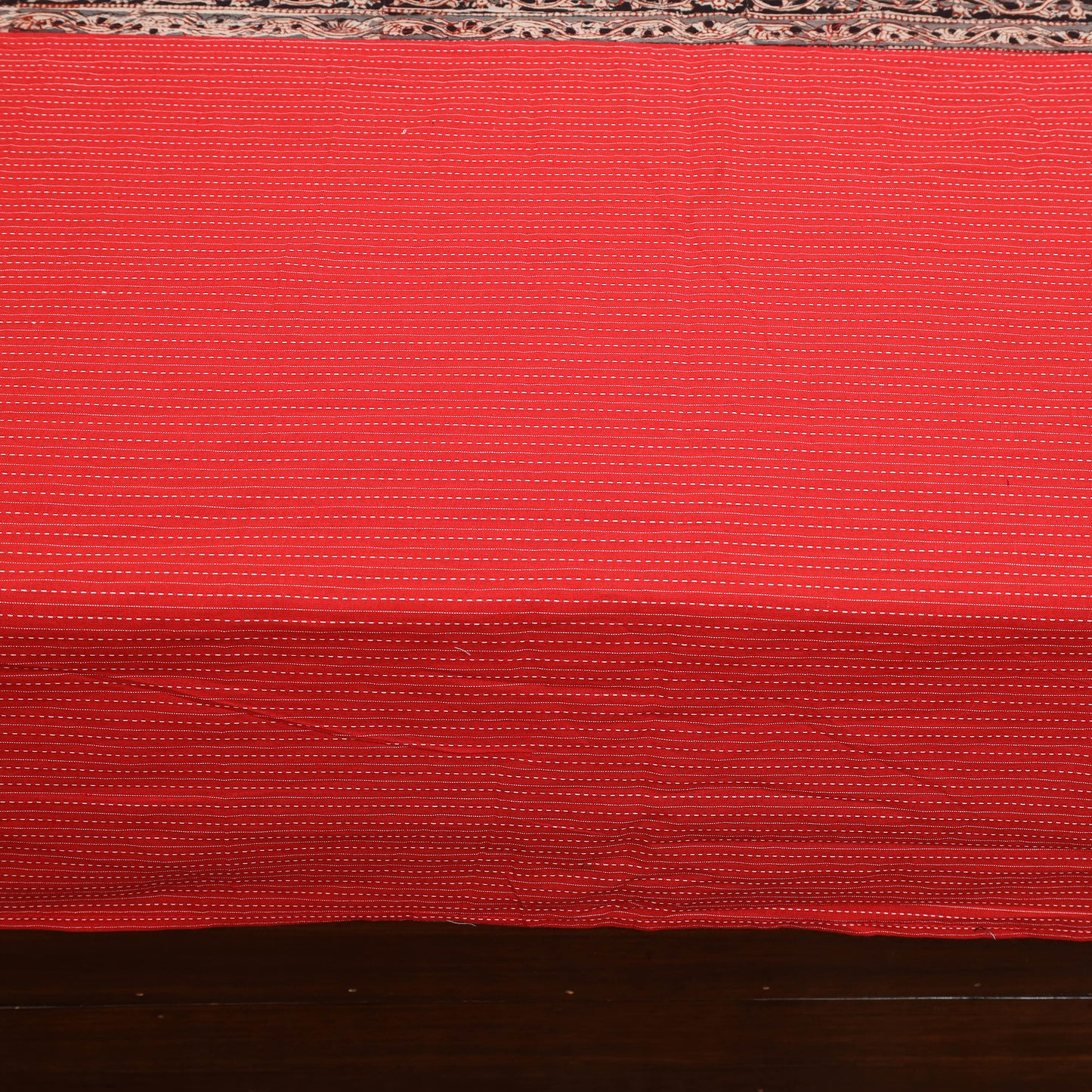 Red Kantha Stitch with Kalamkari Patch Cotton Bedsheet Set