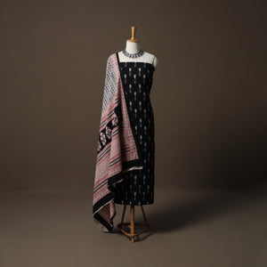 Black - Pochampally Ikat Cotton 2pc Unstitched Dress Material Kurta Set 03