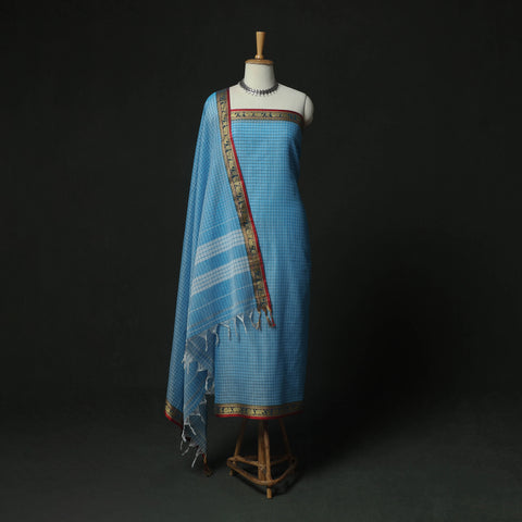 Dharwad Woven Checks Cotton 3pc Unstitched Dress Material Suit Set 45