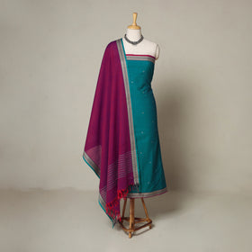 Blue - 3pc Cotton Unstitched Jacquard Dress Material 35