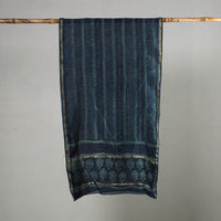 Blue - Akola Block Printed Chanderi Silk Handloom Stole with Zari Border