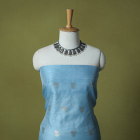 Blue - Handloom Zari Buti Chanderi Silk 2pc Unstitched Dress Material Kurta Set 10