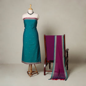 Blue - 3pc Cotton Unstitched Jacquard Dress Material 35
