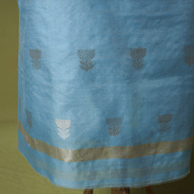 Blue - Handloom Zari Buti Chanderi Silk 2pc Unstitched Dress Material Kurta Set 10