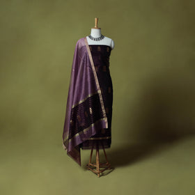 Purple - Handloom Zari Buti Chanderi Silk 2pc Unstitched Dress Material Kurta Set 11