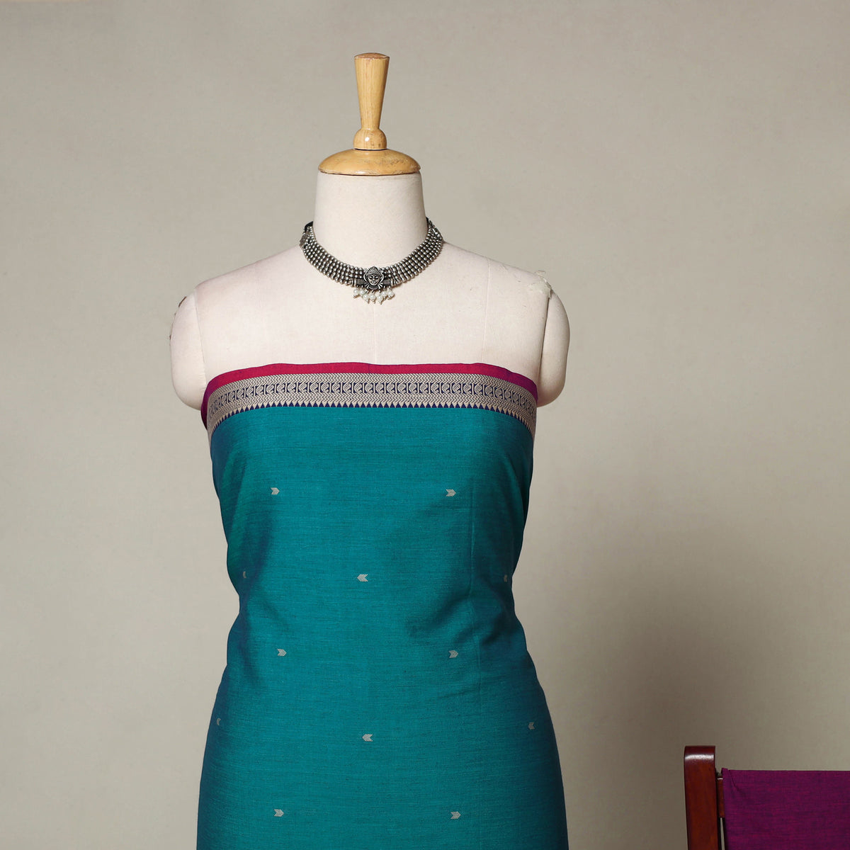 Blue - 3pc Cotton Unstitched Jacquard Dress Material 35
