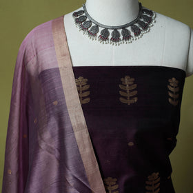 Purple - Handloom Zari Buti Chanderi Silk 2pc Unstitched Dress Material Kurta Set 11
