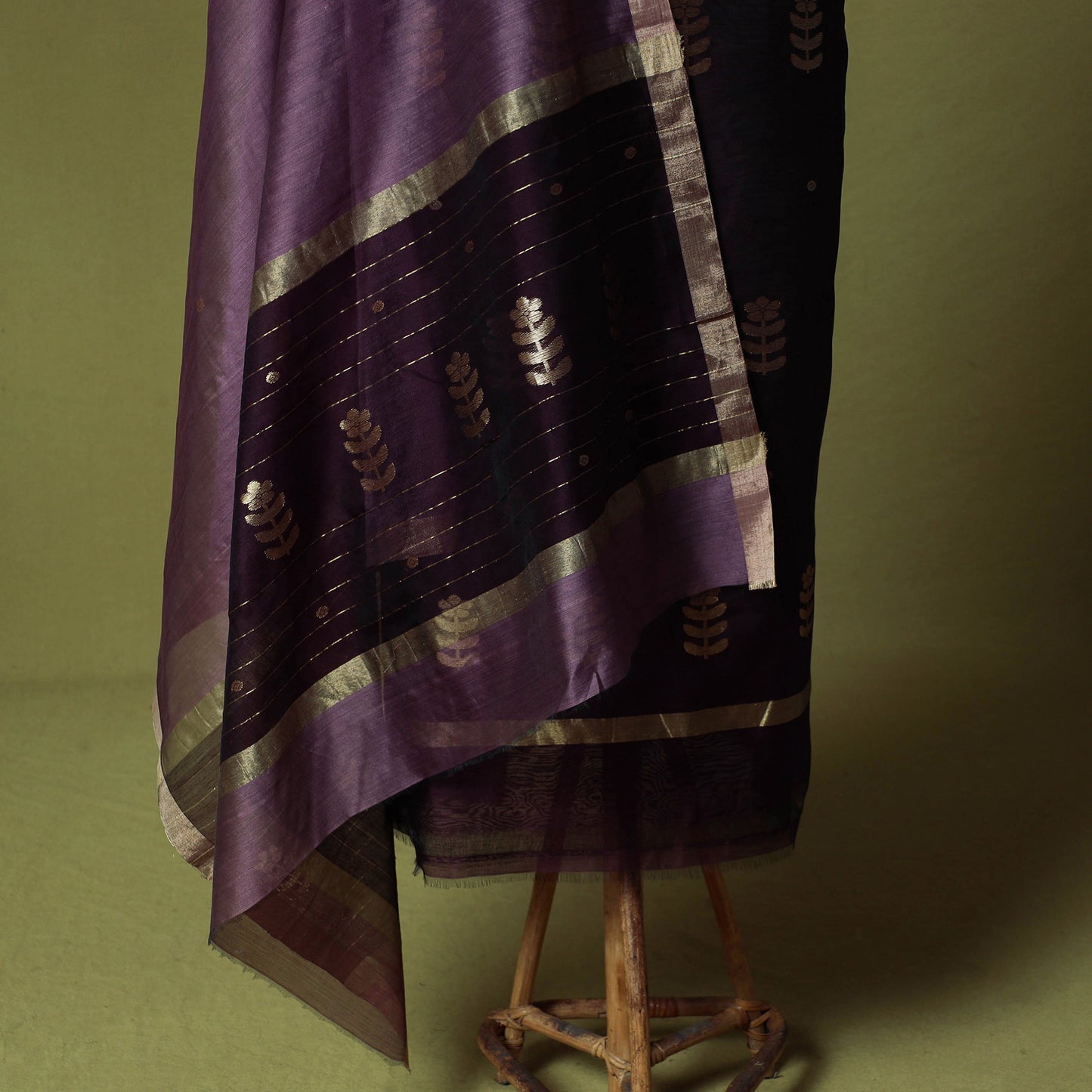 Purple - Handloom Zari Buti Chanderi Silk 2pc Unstitched Dress Material Kurta Set 11
