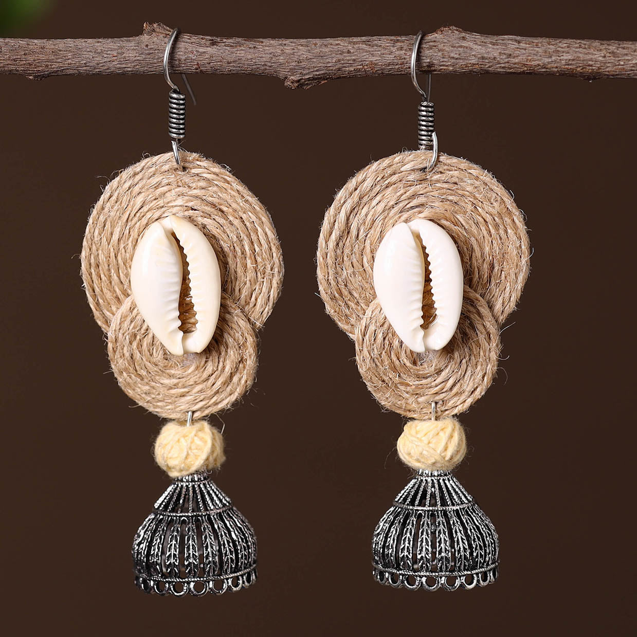 Saba German Silver Jute Jhumki Earrings