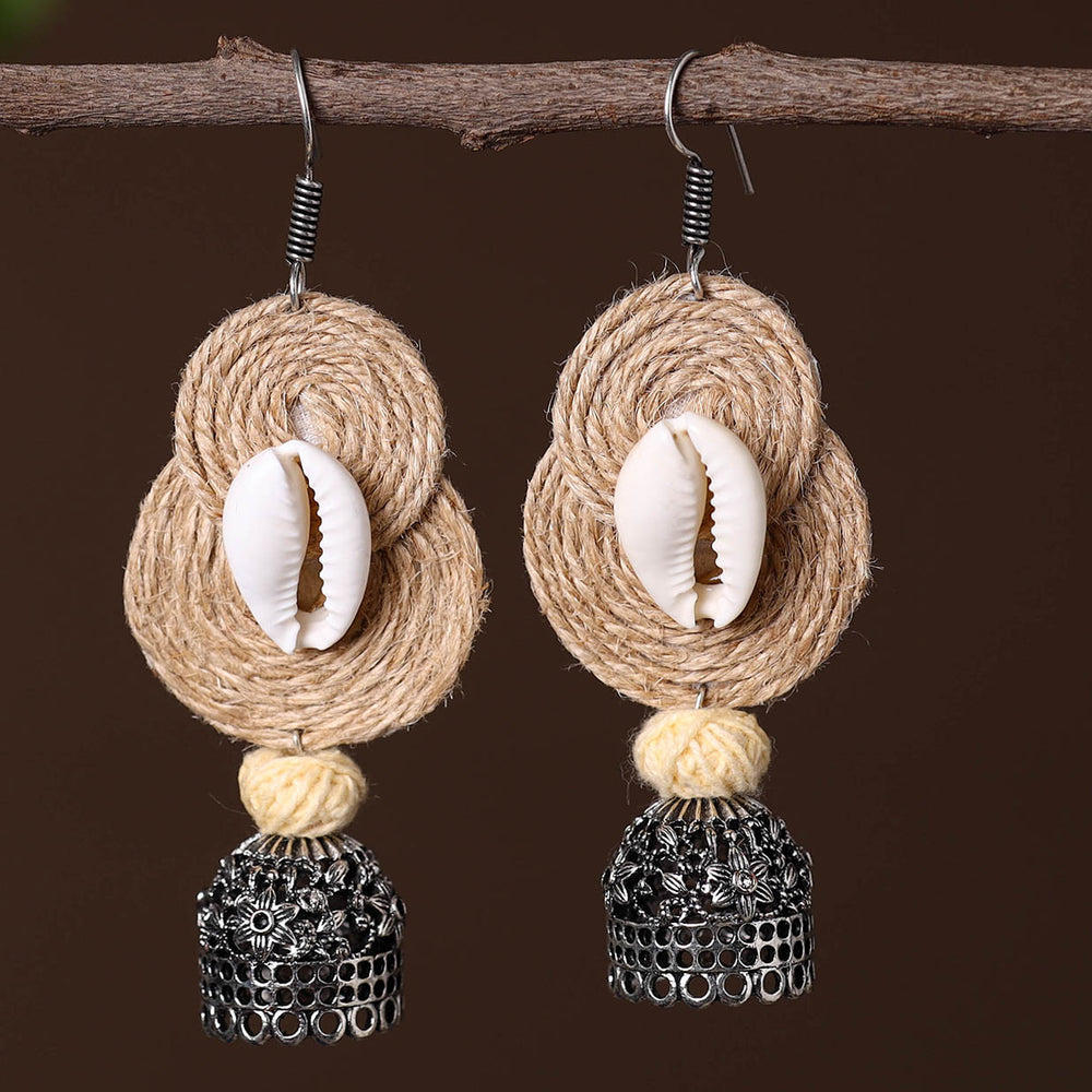 Adhya German Silver Jute Jhumki Earrings