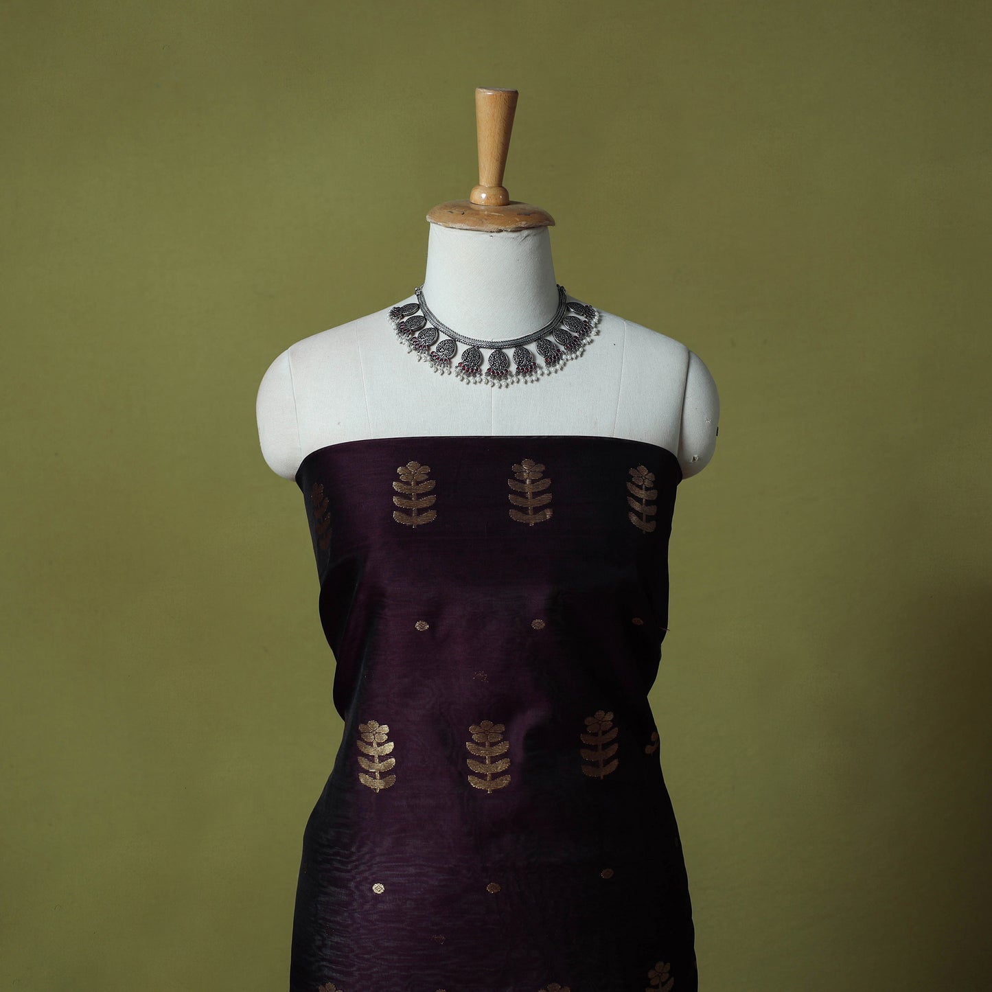 Purple - Handloom Zari Buti Chanderi Silk 2pc Unstitched Dress Material Kurta Set 11