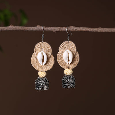 Adhya German Silver Jute Jhumki Earrings