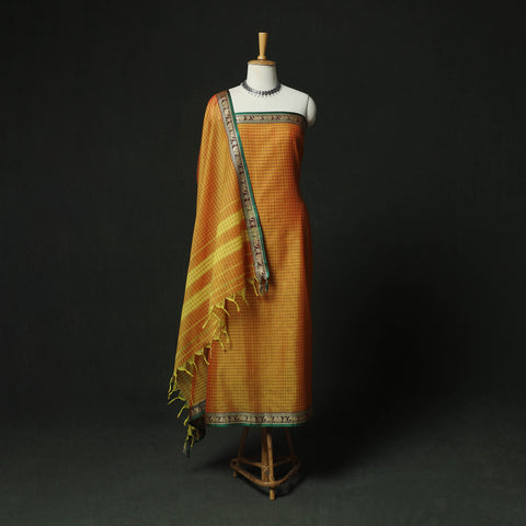 Dharwad Woven Checks Cotton 3pc Unstitched Dress Material Suit Set 44