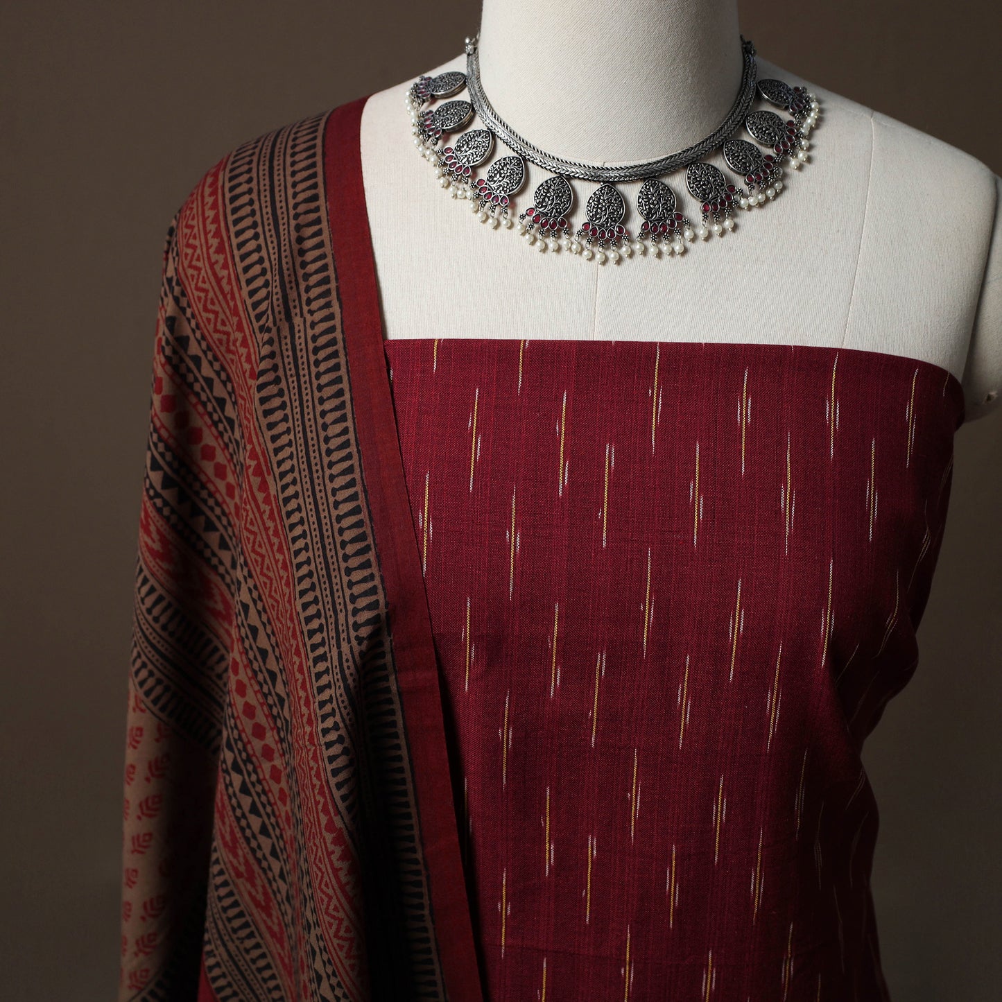 Pochampally Ikat Cotton 2pc Unstitched Dress Material Kurta Set 05