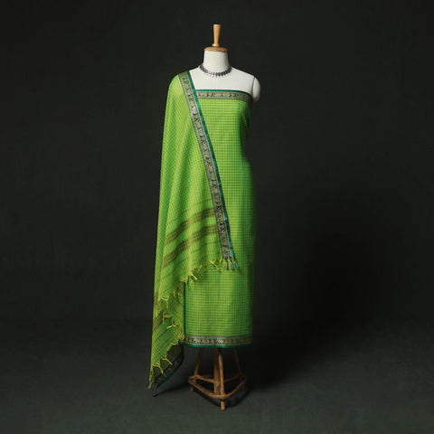 Dharwad Woven Checks Cotton 3pc Unstitched Dress Material Suit Set 43