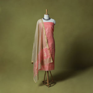 Pink - Handloom Zari Buti Chanderi Silk 2pc Unstitched Dress Material Kurta Set 13