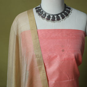 Pink - Handloom Zari Buti Chanderi Silk 2pc Unstitched Dress Material Kurta Set 13