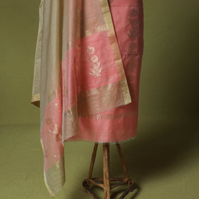 Pink - Handloom Zari Buti Chanderi Silk 2pc Unstitched Dress Material Kurta Set 13
