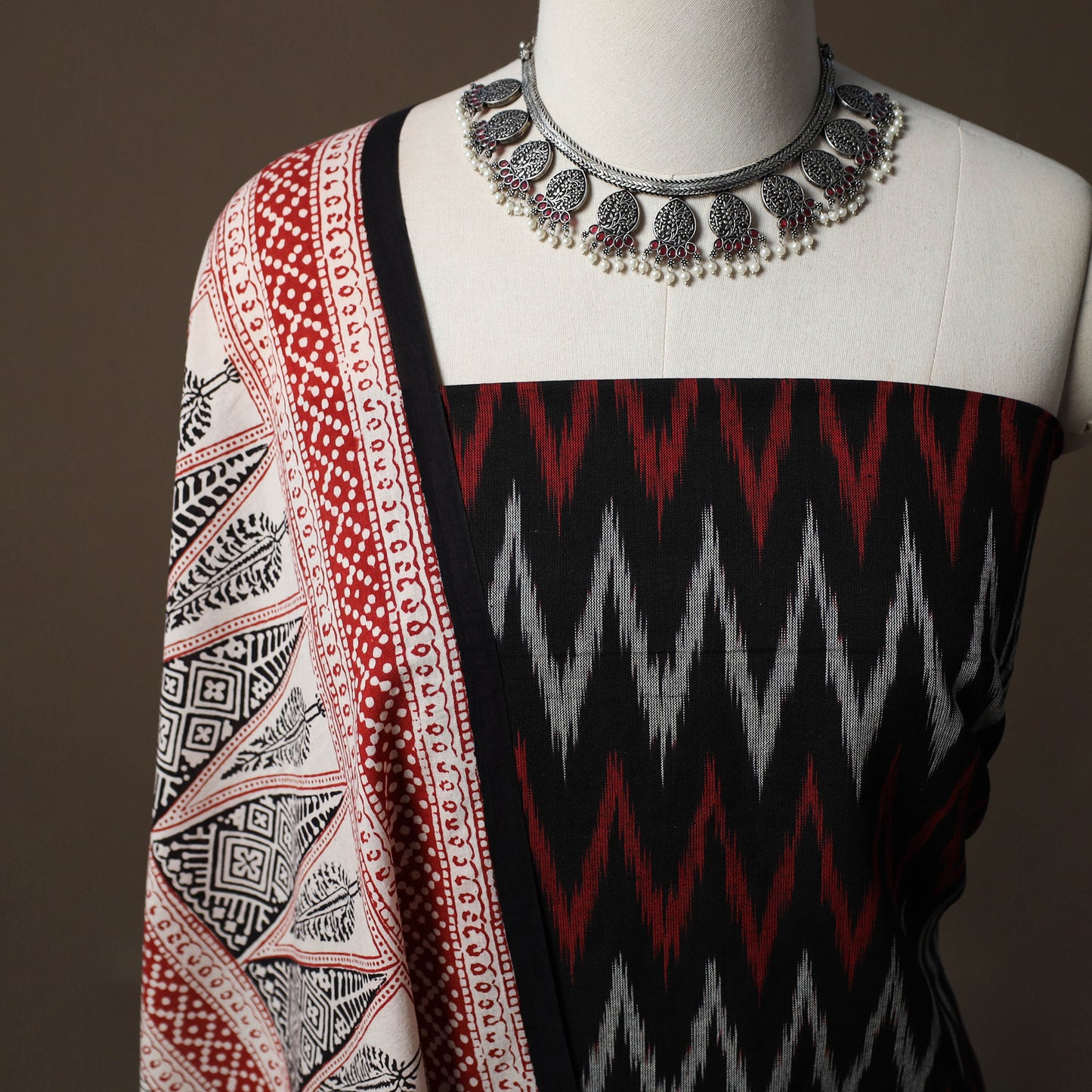Pochampally Ikat Cotton 2pc Unstitched Dress Material Kurta Set 06