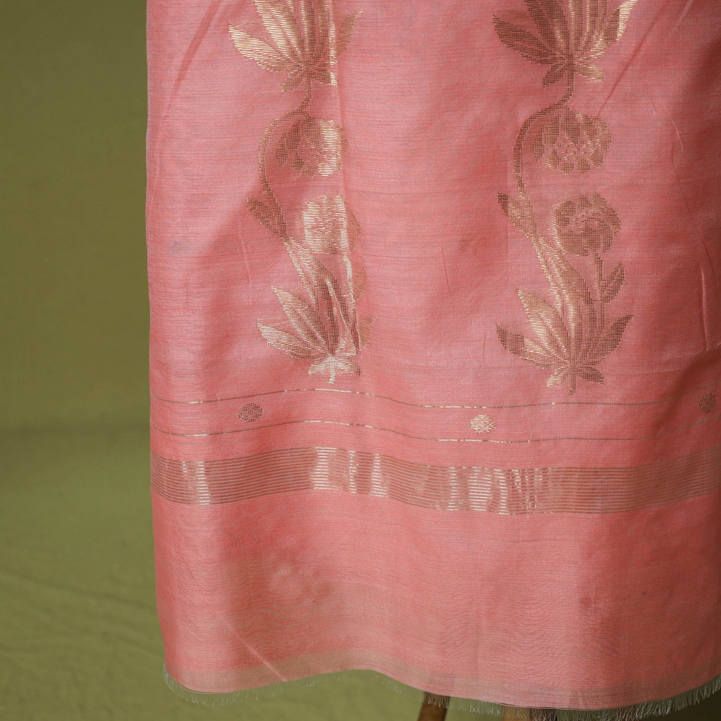 Pink - Handloom Zari Buti Chanderi Silk 2pc Unstitched Dress Material Kurta Set 13