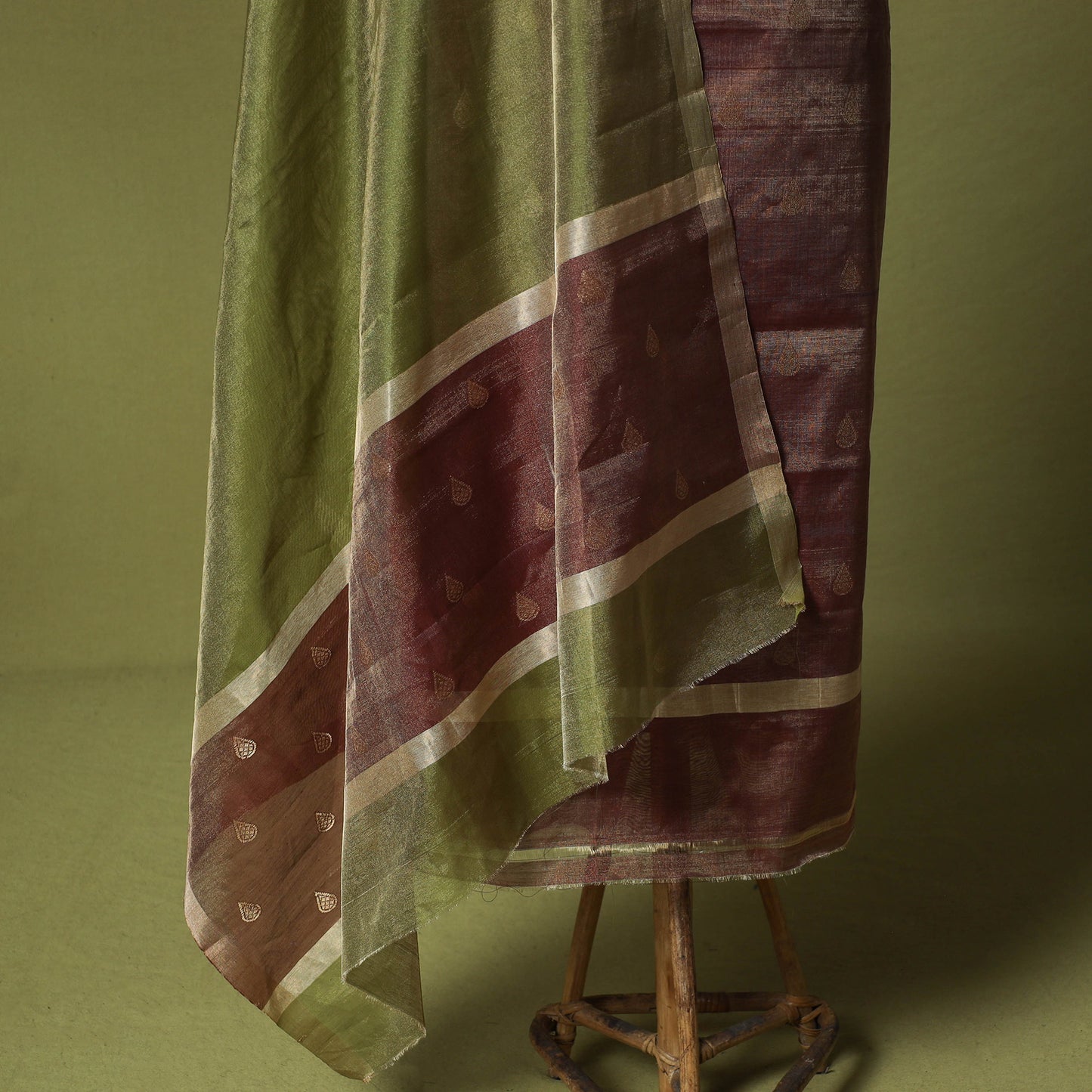 Brown - Handloom Tissue Zari Buti Chanderi Silk 2pc Unstitched Dress Material Kurta Set 14
