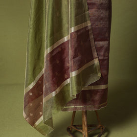 Brown - Handloom Tissue Zari Buti Chanderi Silk 2pc Unstitched Dress Material Kurta Set 14