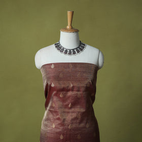Brown - Handloom Tissue Zari Buti Chanderi Silk 2pc Unstitched Dress Material Kurta Set 14