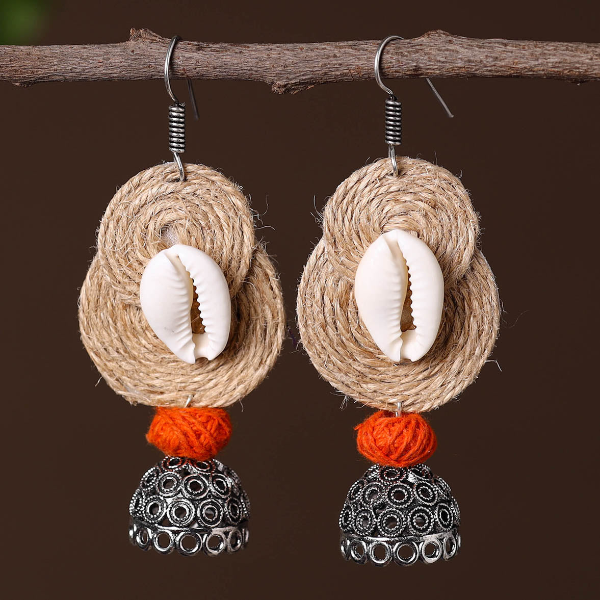 Naina German Silver Jute Jhumki Earrings