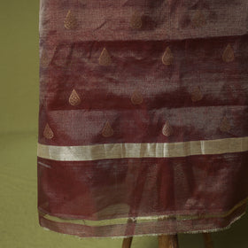 Brown - Handloom Tissue Zari Buti Chanderi Silk 2pc Unstitched Dress Material Kurta Set 14