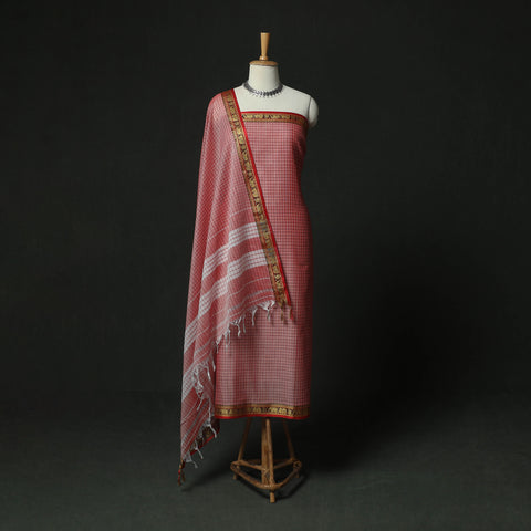 Dharwad Woven Checks Cotton 3pc Unstitched Dress Material Suit Set 42