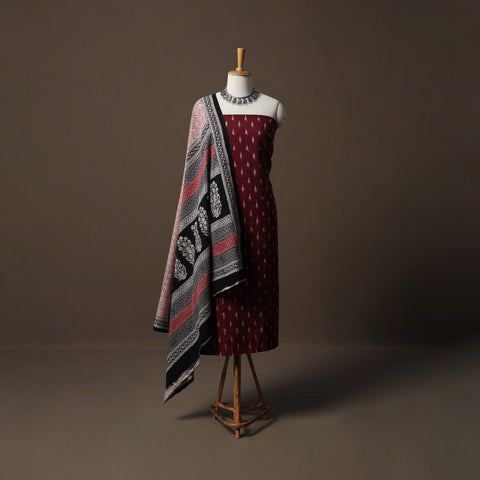 Pochampally Ikat Cotton 2pc Unstitched Dress Material Kurta Set 07