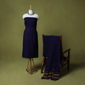 Blue - Dharwad Cotton 3pc Unstitched Dress Material Suit Set 24