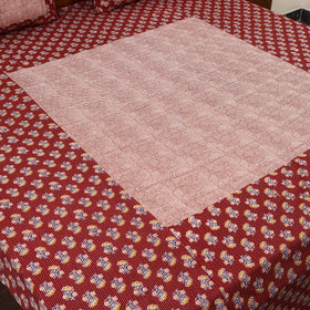Red Jaipur Print Kantha Stitch Patchwork Cotton Bedsheet Set 